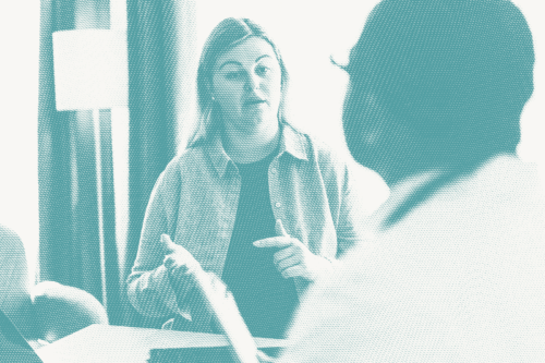 a woman weighs whether to have a lumpectomy vs. mastectomy in conversation with her doctor